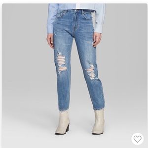 Women’s High Rise Distressed Taper Mom Jeans